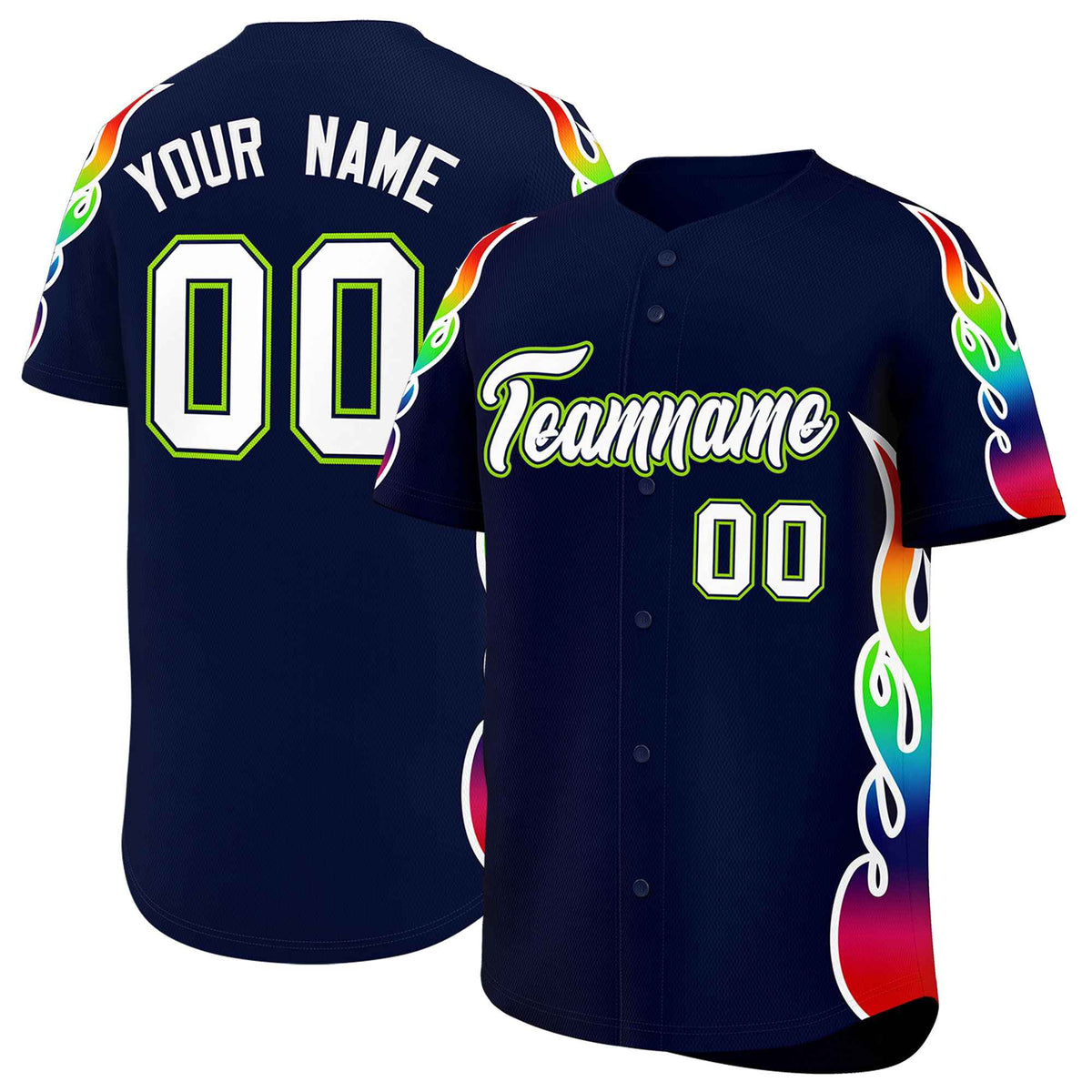 Custom Navy Graffiti Pattern Personalized Multicolored Flames Print Authentic Baseball Jersey| KXKSHOP