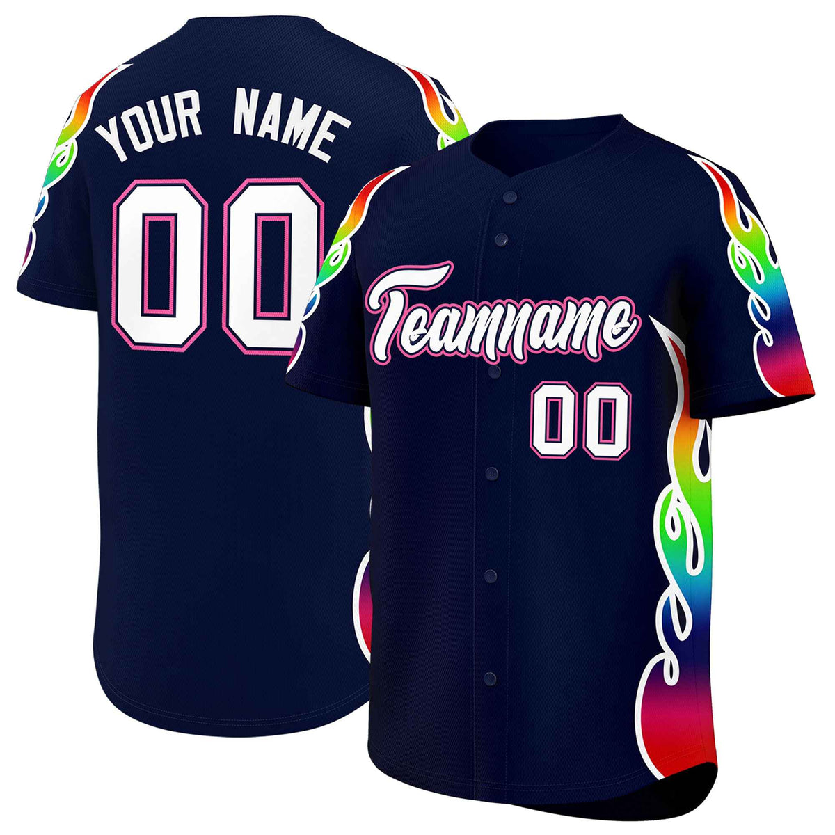Custom Navy Graffiti Pattern Personalized Multicolored Flames Print Authentic Baseball Jersey| KXKSHOP