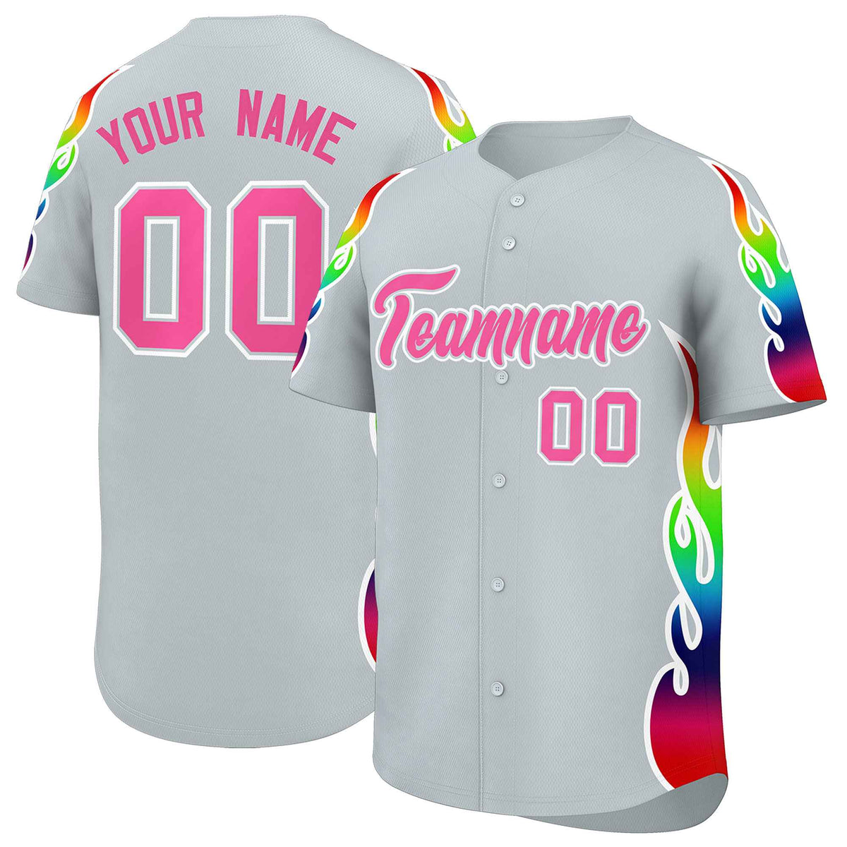 Custom Silver Graffiti Pattern Personalized Multicolored Flames Print Authentic Baseball Jersey| KXKSHOP