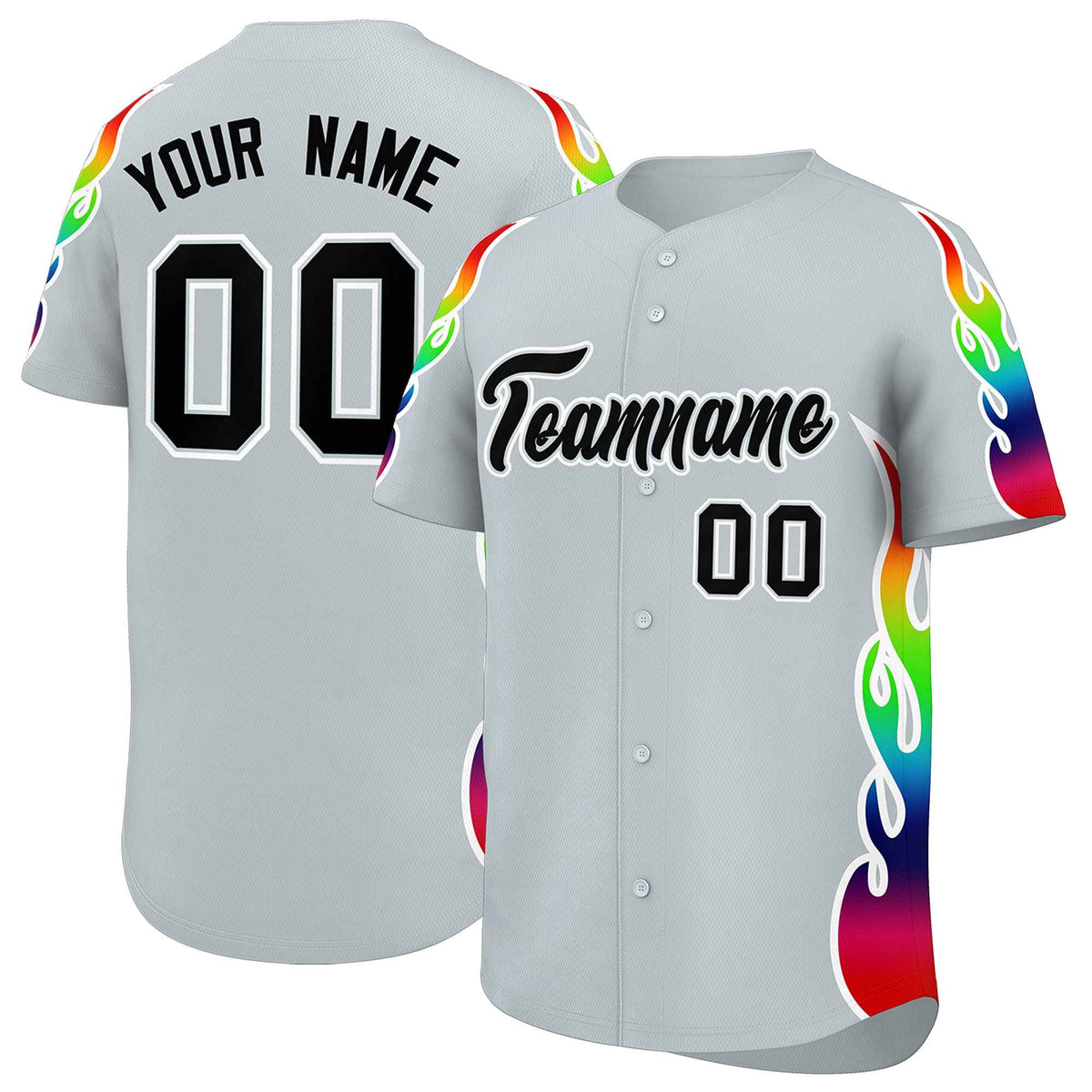Custom Silver Graffiti Pattern Personalized Multicolored Flames Print Authentic Baseball Jersey| KXKSHOP