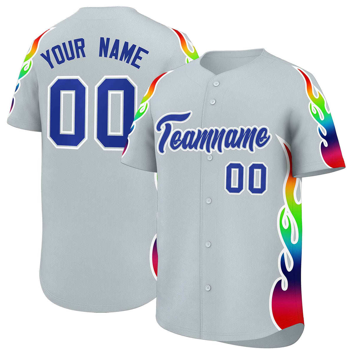 Custom Silver Graffiti Pattern Personalized Multicolored Flames Print Authentic Baseball Jersey| KXKSHOP