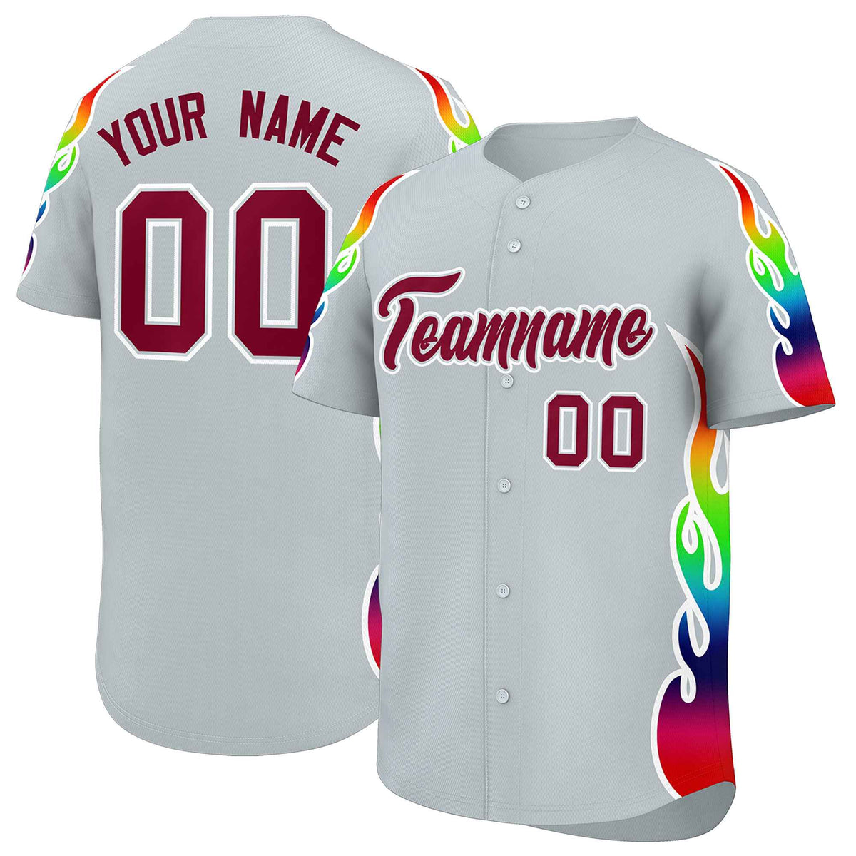 Custom Silver Graffiti Pattern Personalized Multicolored Flames Print Authentic Baseball Jersey| KXKSHOP