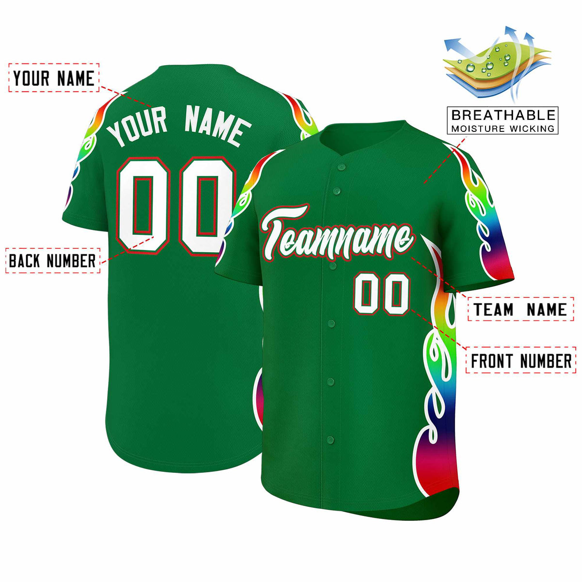 Custom Kelly Green Graffiti Pattern Personalized Multicolored Flames Print Authentic Baseball Jersey| KXKSHOP