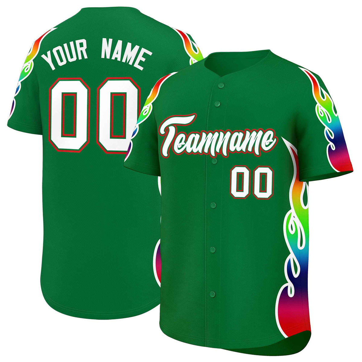 Custom Kelly Green Graffiti Pattern Personalized Multicolored Flames Print Authentic Baseball Jersey| KXKSHOP
