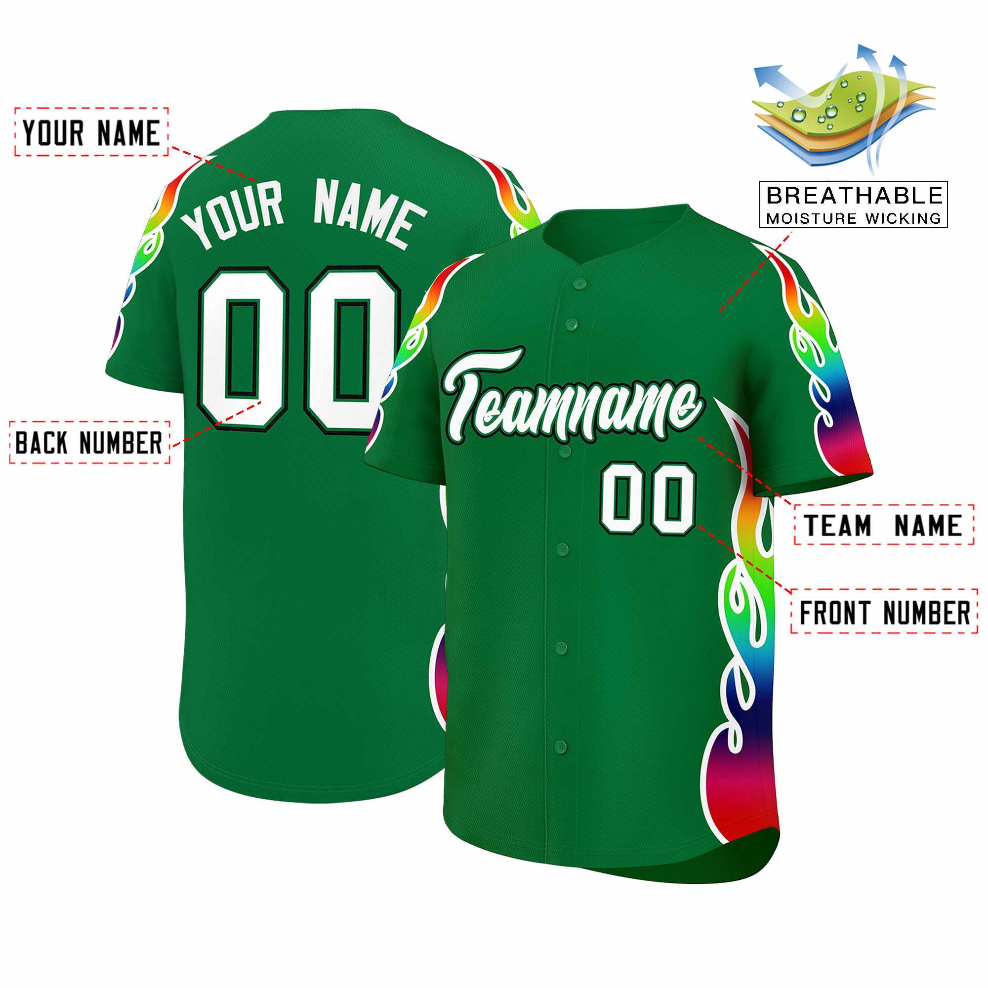 Custom Kelly Green Graffiti Pattern Personalized Multicolored Flames Print Authentic Baseball Jersey| KXKSHOP