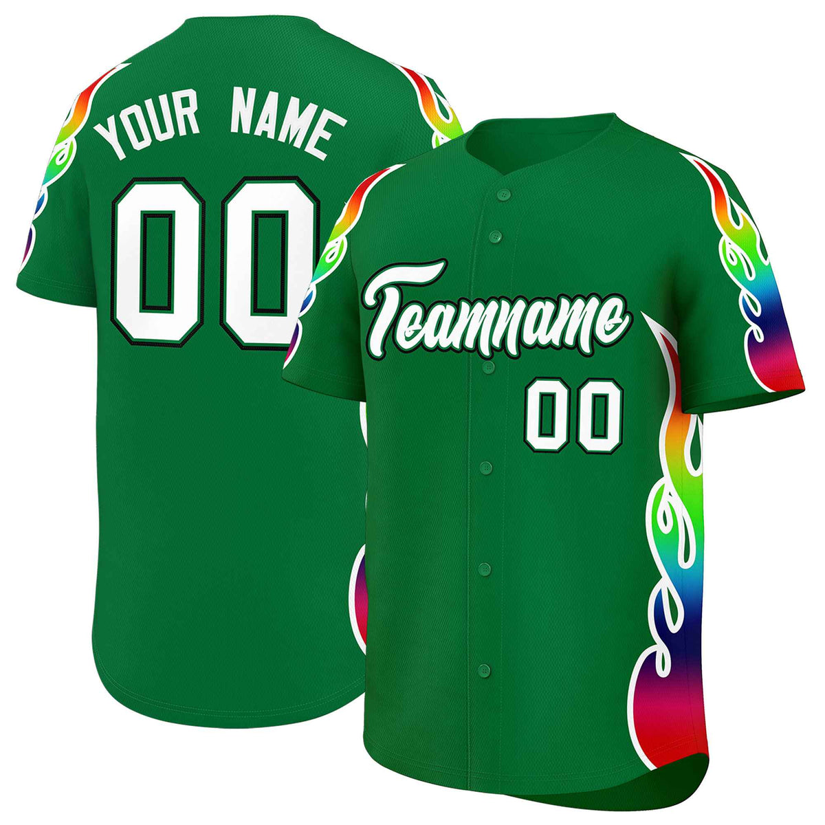 Custom Kelly Green Graffiti Pattern Personalized Multicolored Flames Print Authentic Baseball Jersey| KXKSHOP