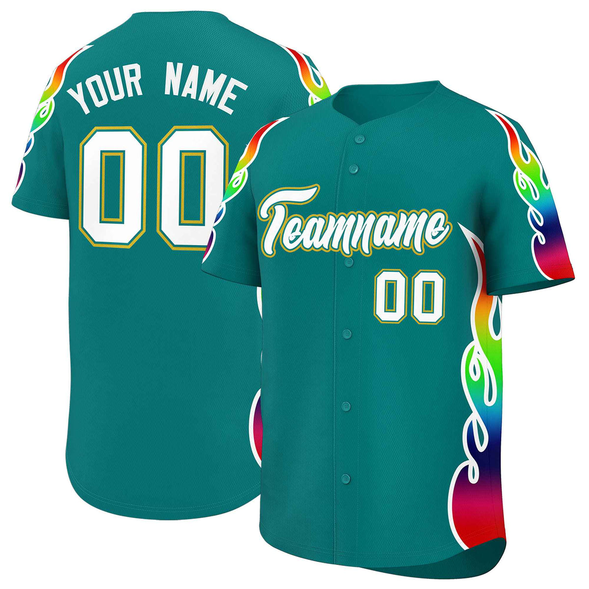 Custom Aqua Graffiti Pattern Personalized Multicolored Flames Print Authentic Baseball Jersey| KXKSHOP