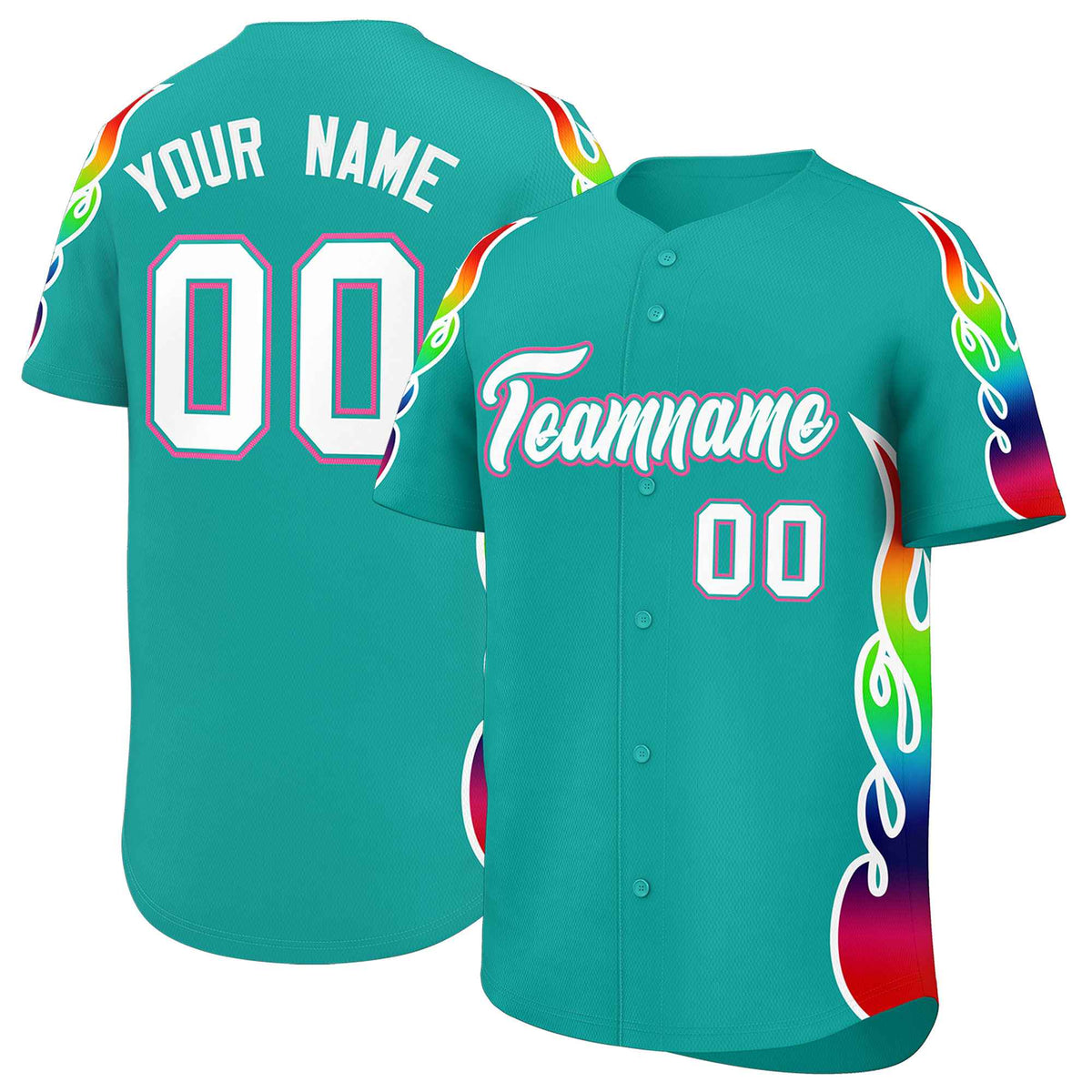 Custom Aqua Graffiti Pattern Personalized Multicolored Flames Print Authentic Baseball Jersey| KXKSHOP