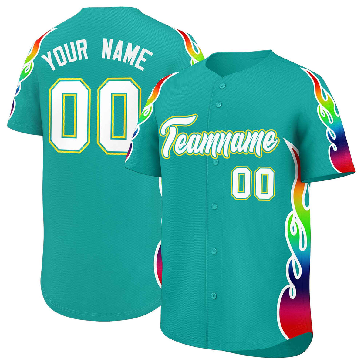 Custom Aqua Graffiti Pattern Personalized Multicolored Flames Print Authentic Baseball Jersey| KXKSHOP