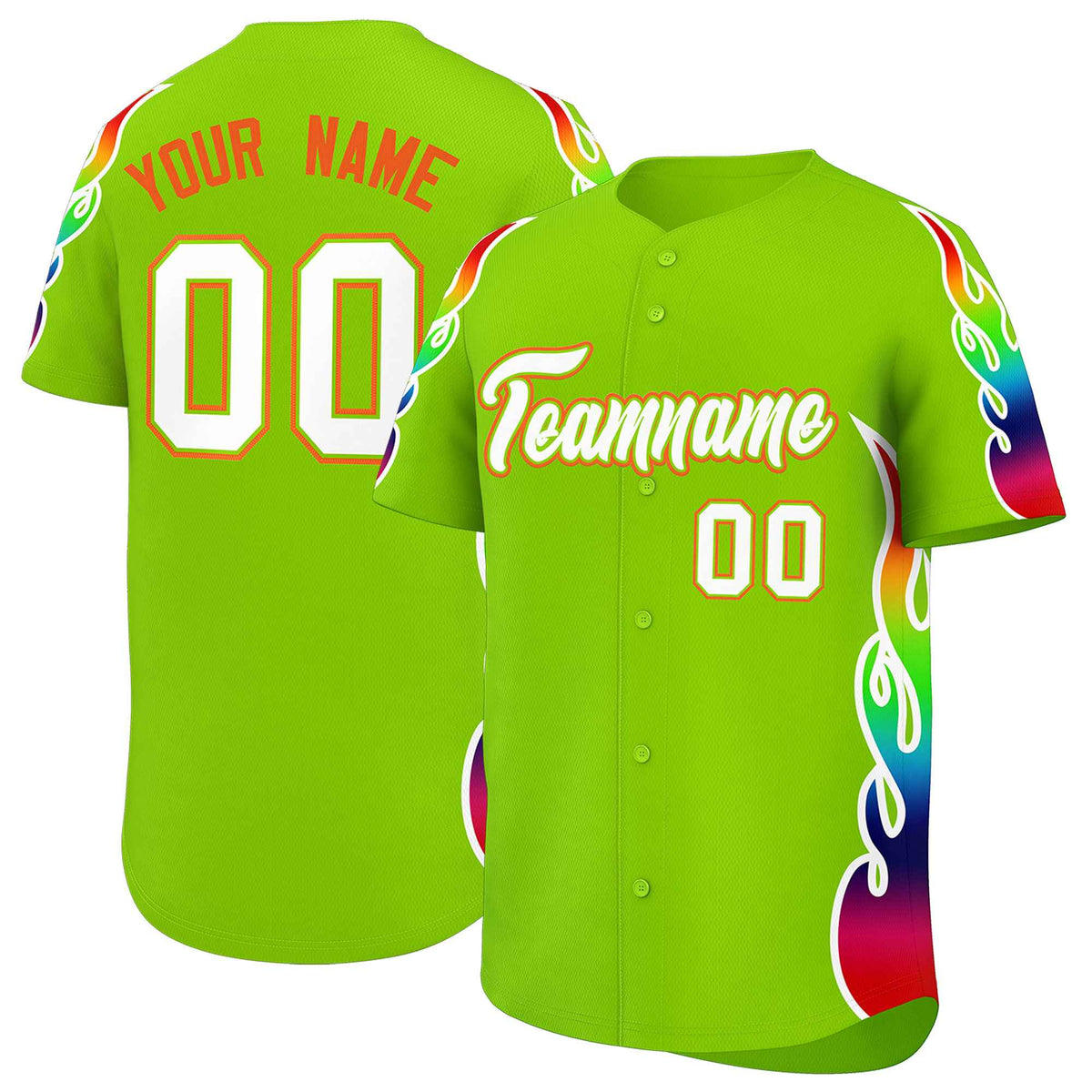 Custom Neon Green Graffiti Pattern Personalized Multicolored Flames Print Authentic Baseball Jersey| KXKSHOP