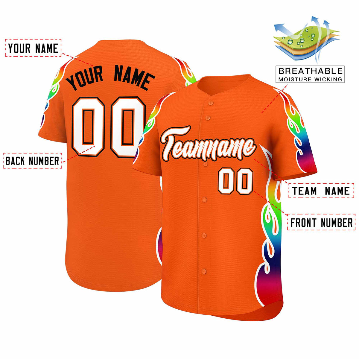 Custom Orange Graffiti Pattern Personalized Multicolored Flames Print Authentic Baseball Jersey| KXKSHOP