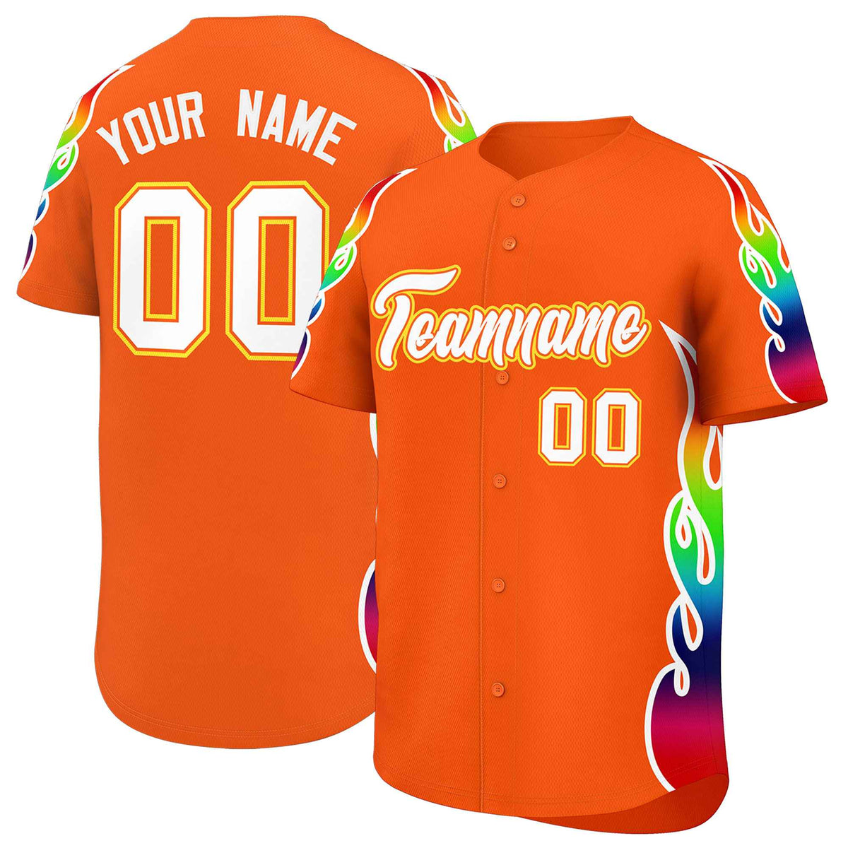 Custom Orange Graffiti Pattern Personalized Multicolored Flames Print Authentic Baseball Jersey| KXKSHOP