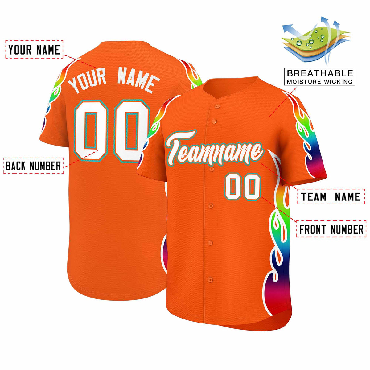 Custom Orange Graffiti Pattern Personalized Multicolored Flames Print Authentic Baseball Jersey| KXKSHOP