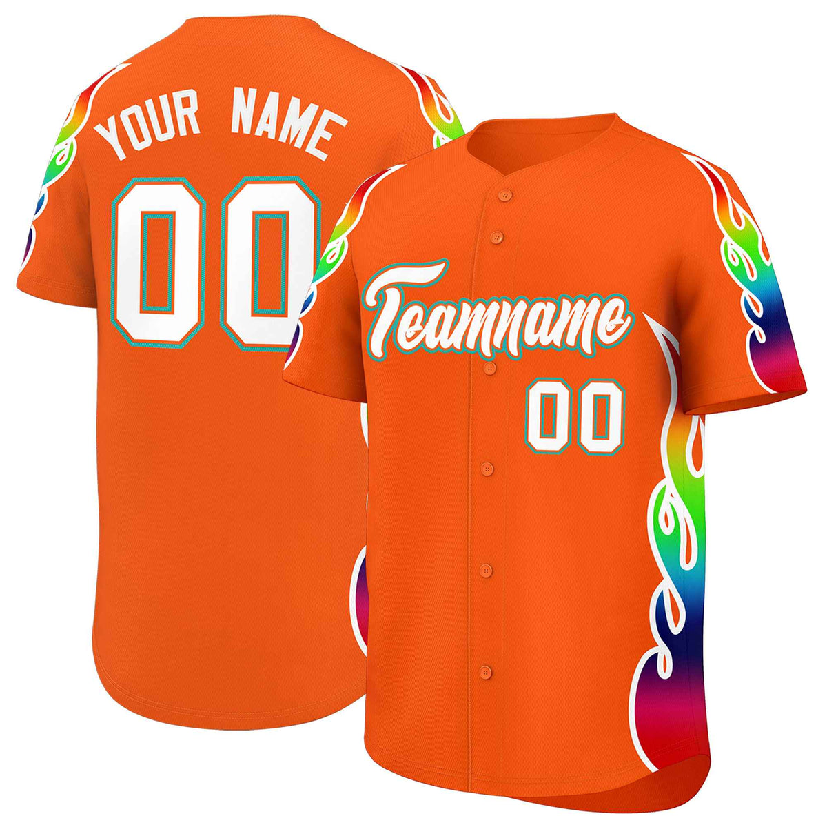 Custom Orange Graffiti Pattern Personalized Multicolored Flames Print Authentic Baseball Jersey| KXKSHOP