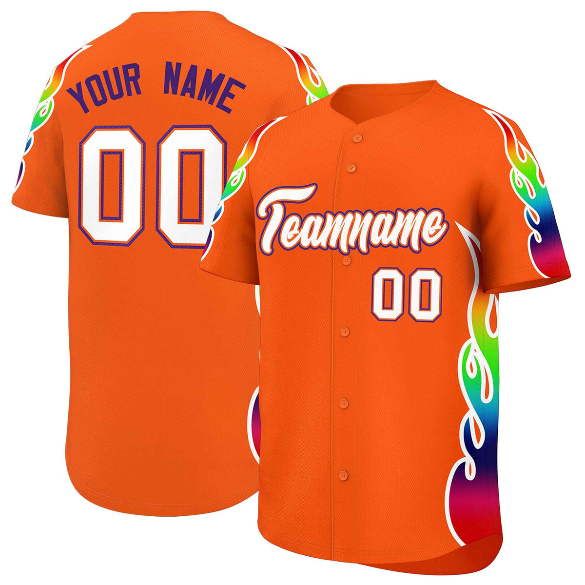 Custom Orange Graffiti Pattern Personalized Multicolored Flames Print Authentic Baseball Jersey| KXKSHOP