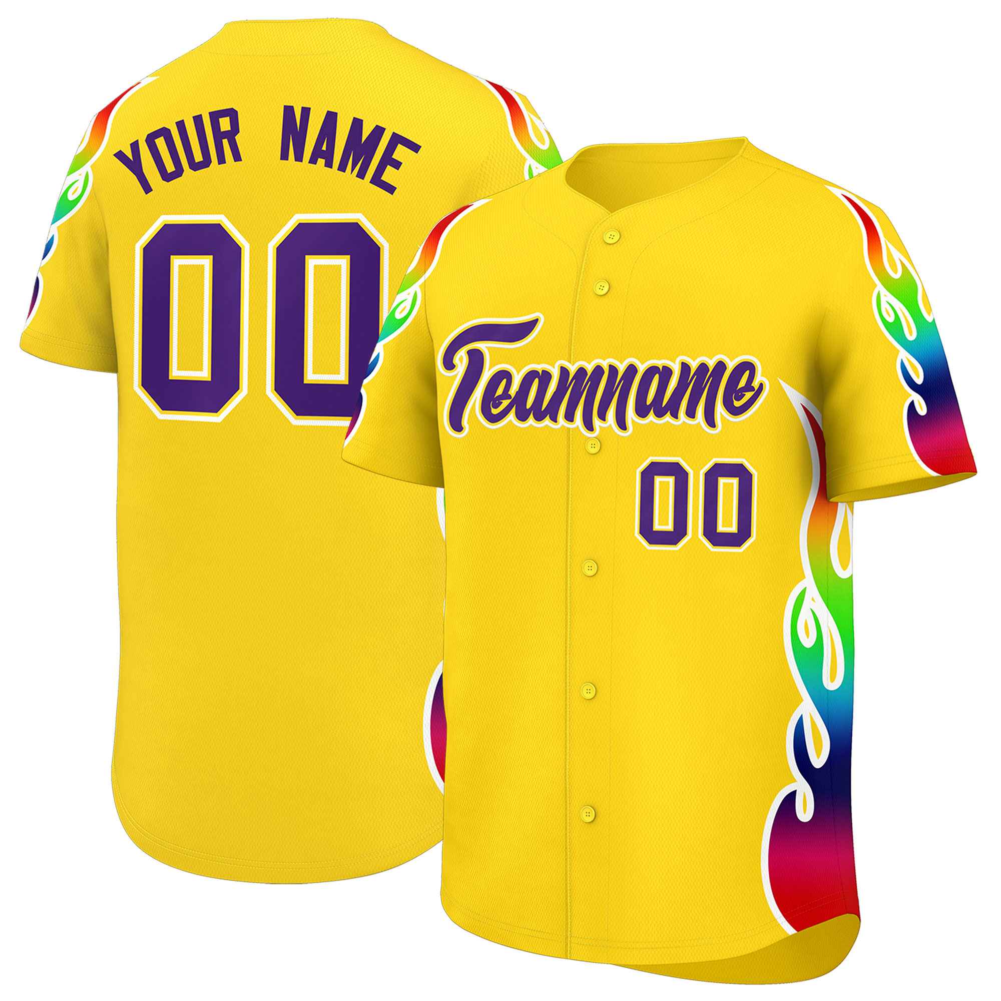 Custom Gold Graffiti Pattern Personalized Multicolored Flames Print Authentic Baseball Jersey| KXKSHOP