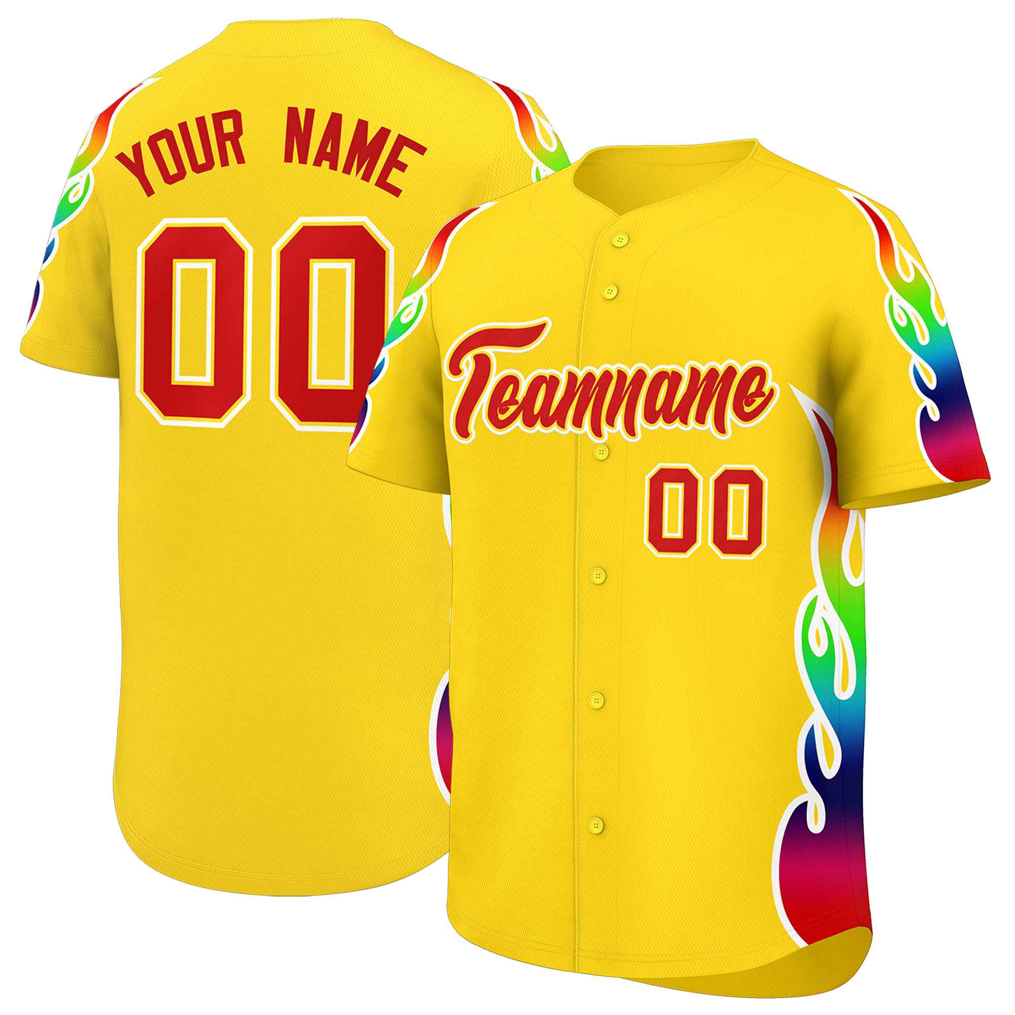 Custom Gold Graffiti Pattern Personalized Multicolored Flames Print Authentic Baseball Jersey| KXKSHOP