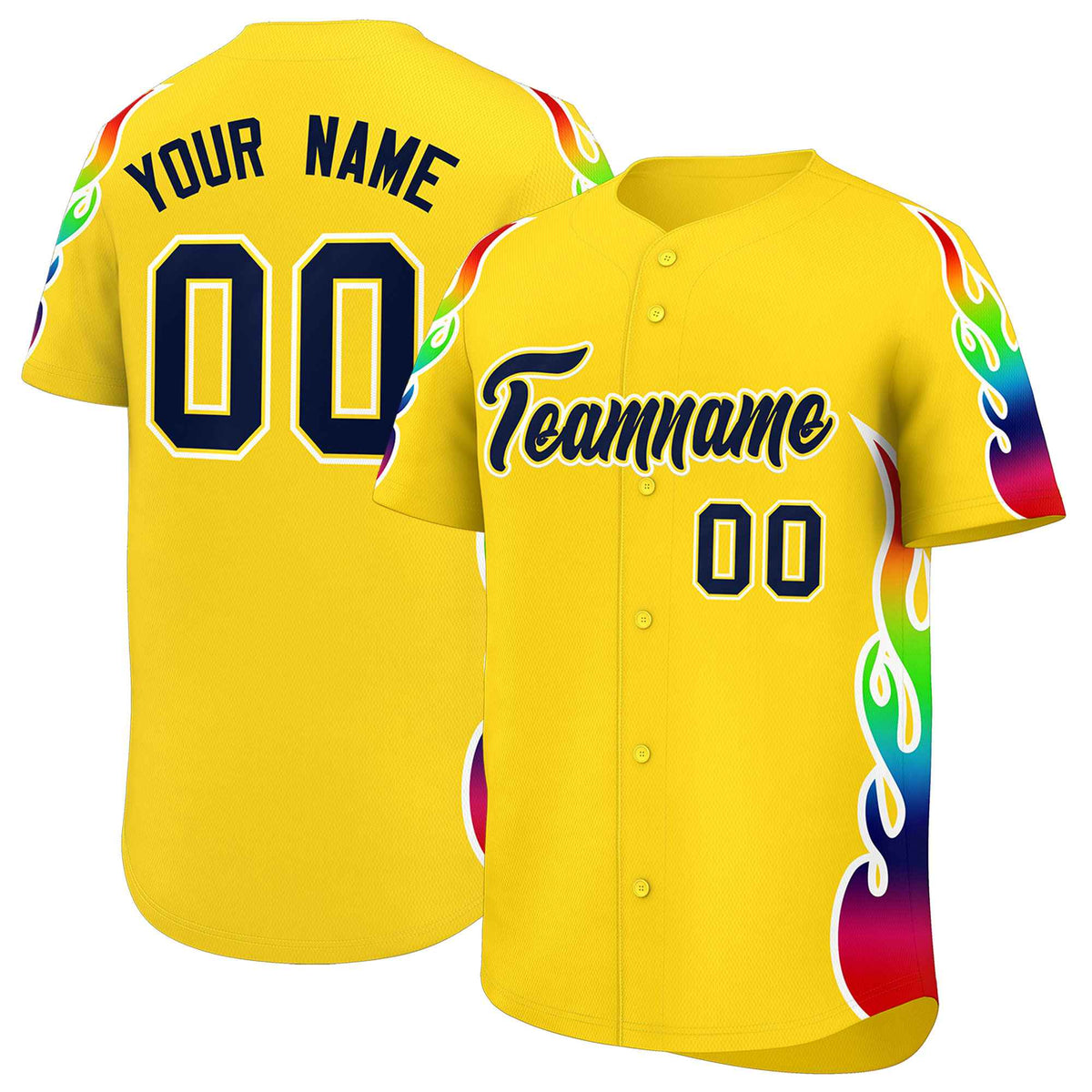 Custom Gold Graffiti Pattern Personalized Multicolored Flames Print Authentic Baseball Jersey| KXKSHOP