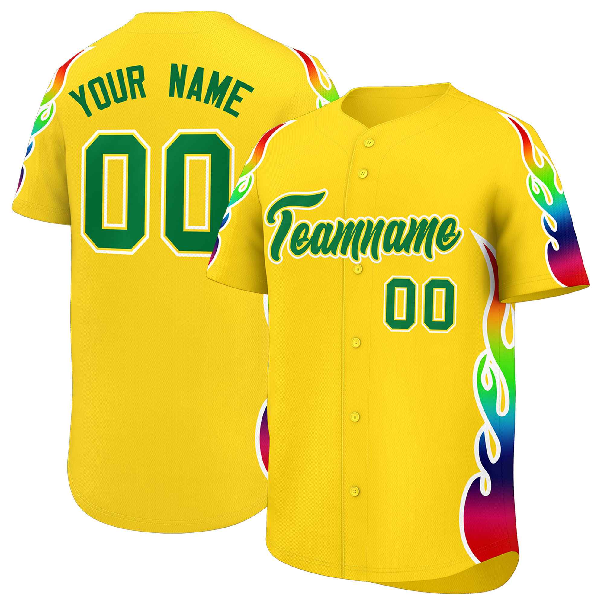 Custom Gold Graffiti Pattern Personalized Multicolored Flames Print Authentic Baseball Jersey| KXKSHOP