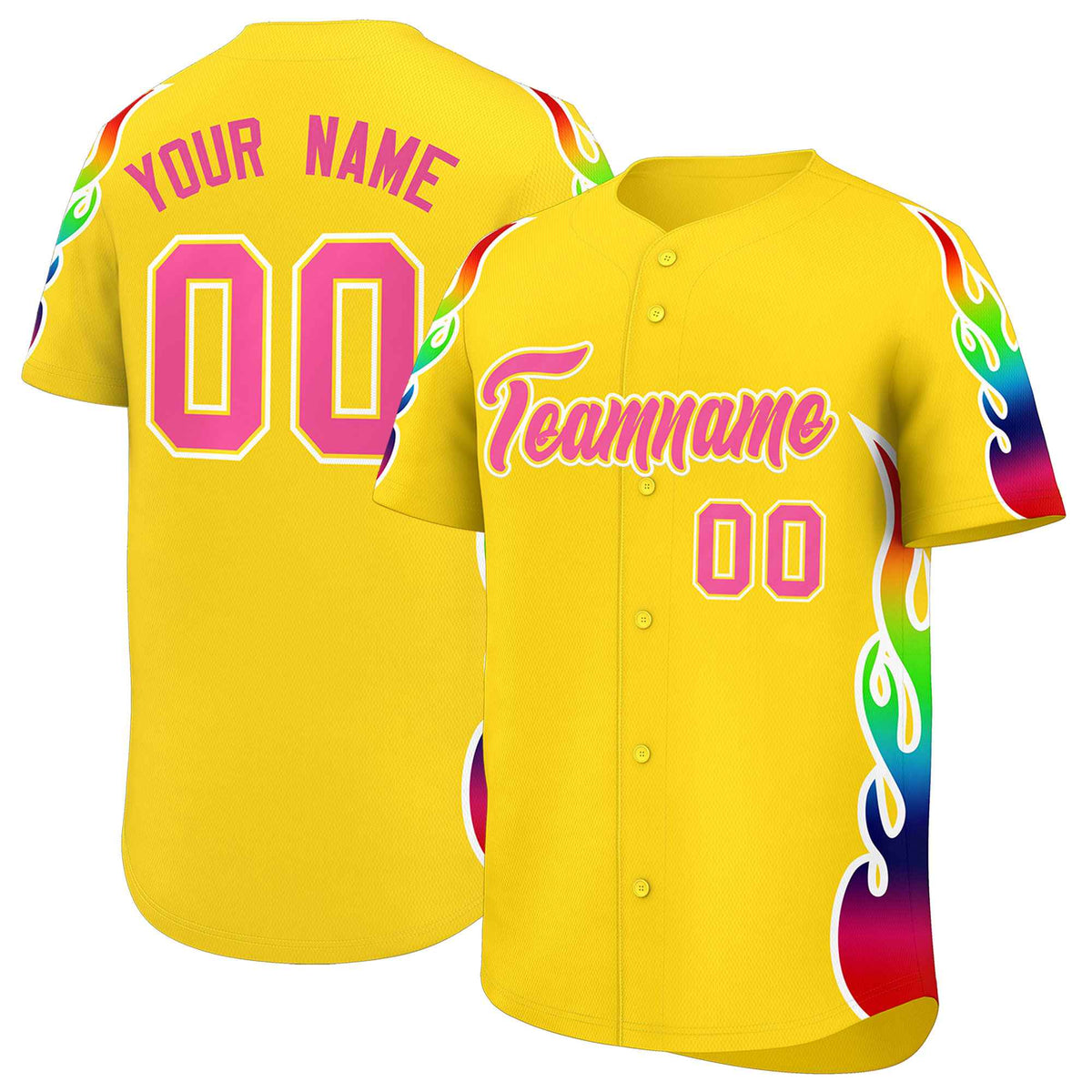 Custom Gold Graffiti Pattern Personalized Multicolored Flames Print Authentic Baseball Jersey| KXKSHOP