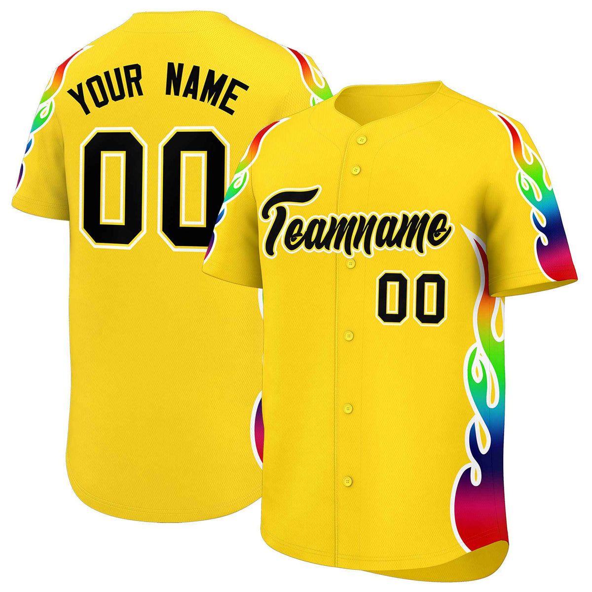 Custom Gold Graffiti Pattern Personalized Multicolored Flames Print Authentic Baseball Jersey| KXKSHOP