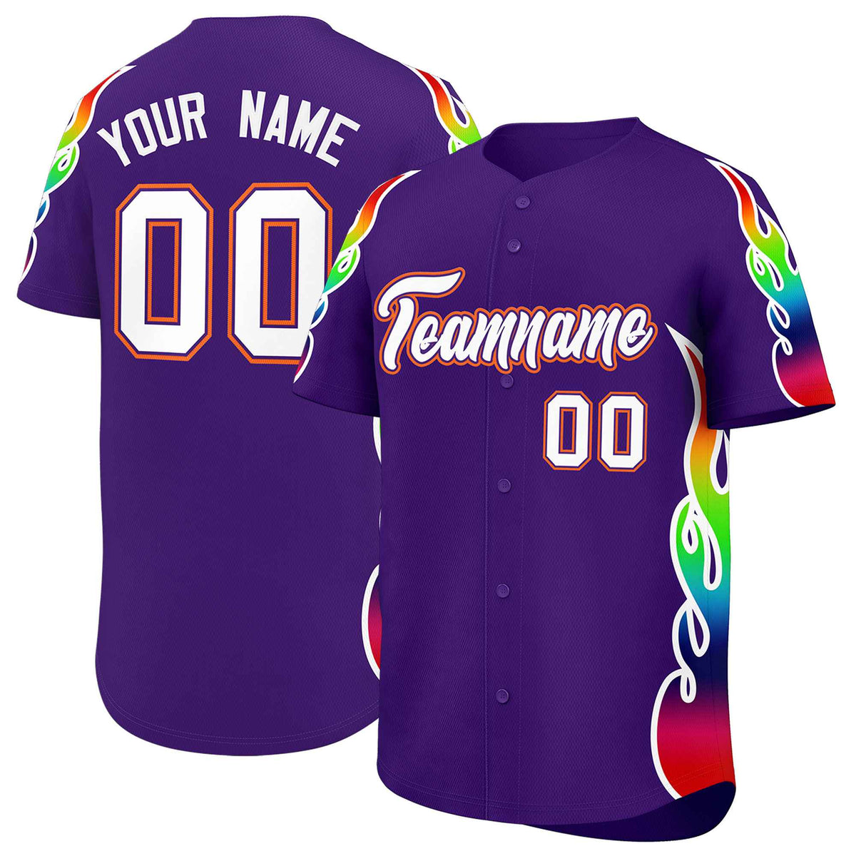 Custom Purple Graffiti Pattern Personalized Multicolored Flames Print Authentic Baseball Jersey| KXKSHOP
