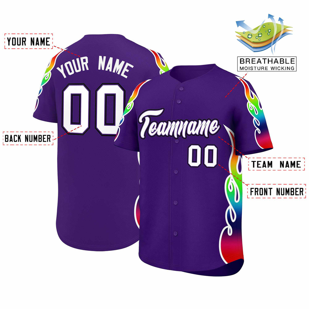 Custom Purple Graffiti Pattern Personalized Multicolored Flames Print Authentic Baseball Jersey| KXKSHOP