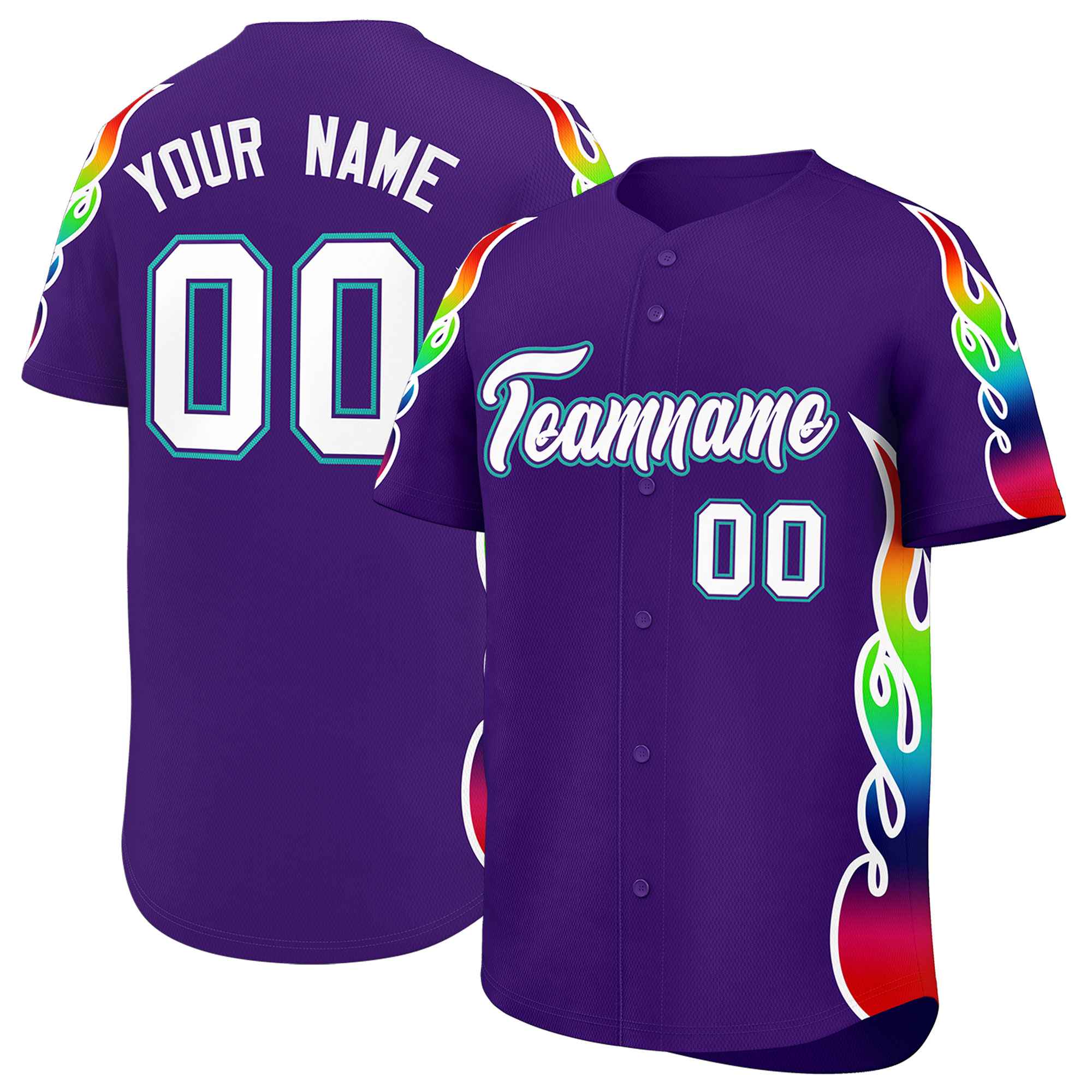 Custom Purple Graffiti Pattern Personalized Multicolored Flames Print Authentic Baseball Jersey| KXKSHOP