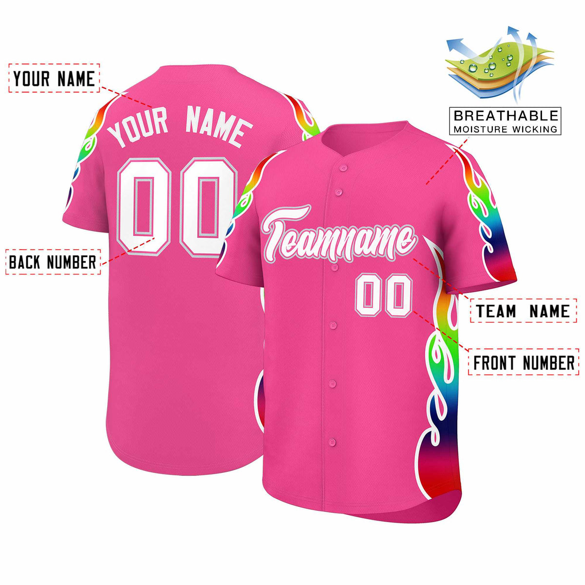 Custom Pink Graffiti Pattern Personalized Multicolored Flames Print Authentic Baseball Jersey| KXKSHOP