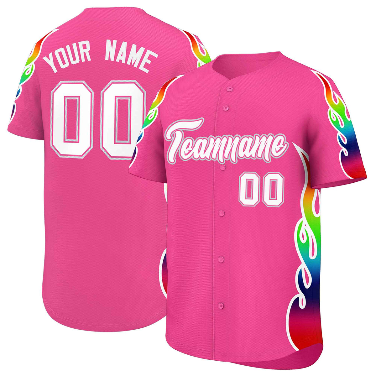 Custom Pink Graffiti Pattern Personalized Multicolored Flames Print Authentic Baseball Jersey| KXKSHOP