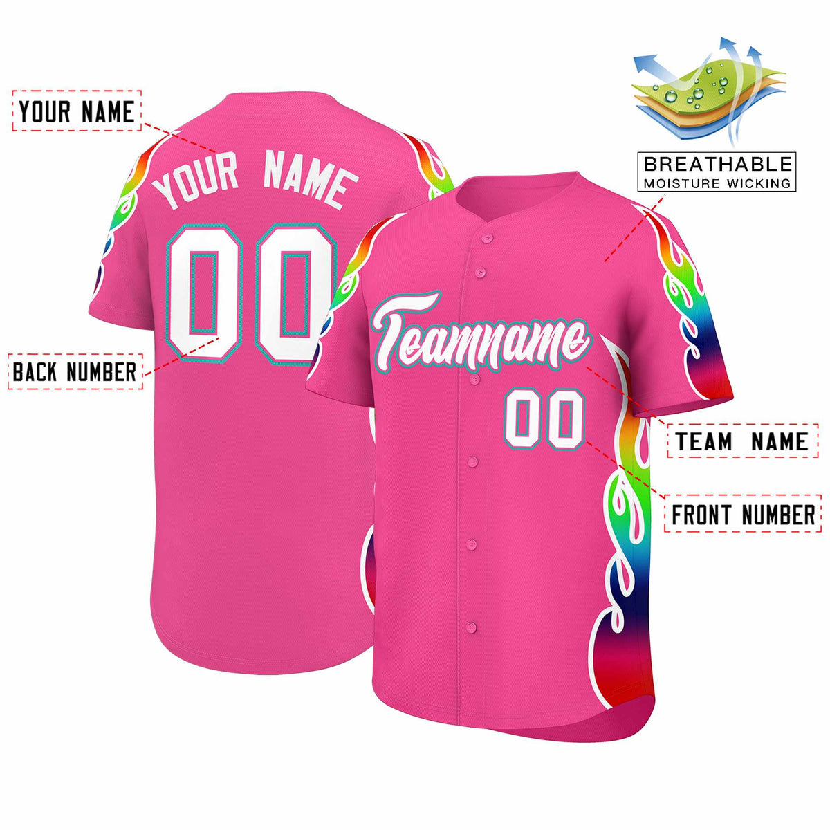 Custom Pink Graffiti Pattern Personalized Multicolored Flames Print Authentic Baseball Jersey| KXKSHOP