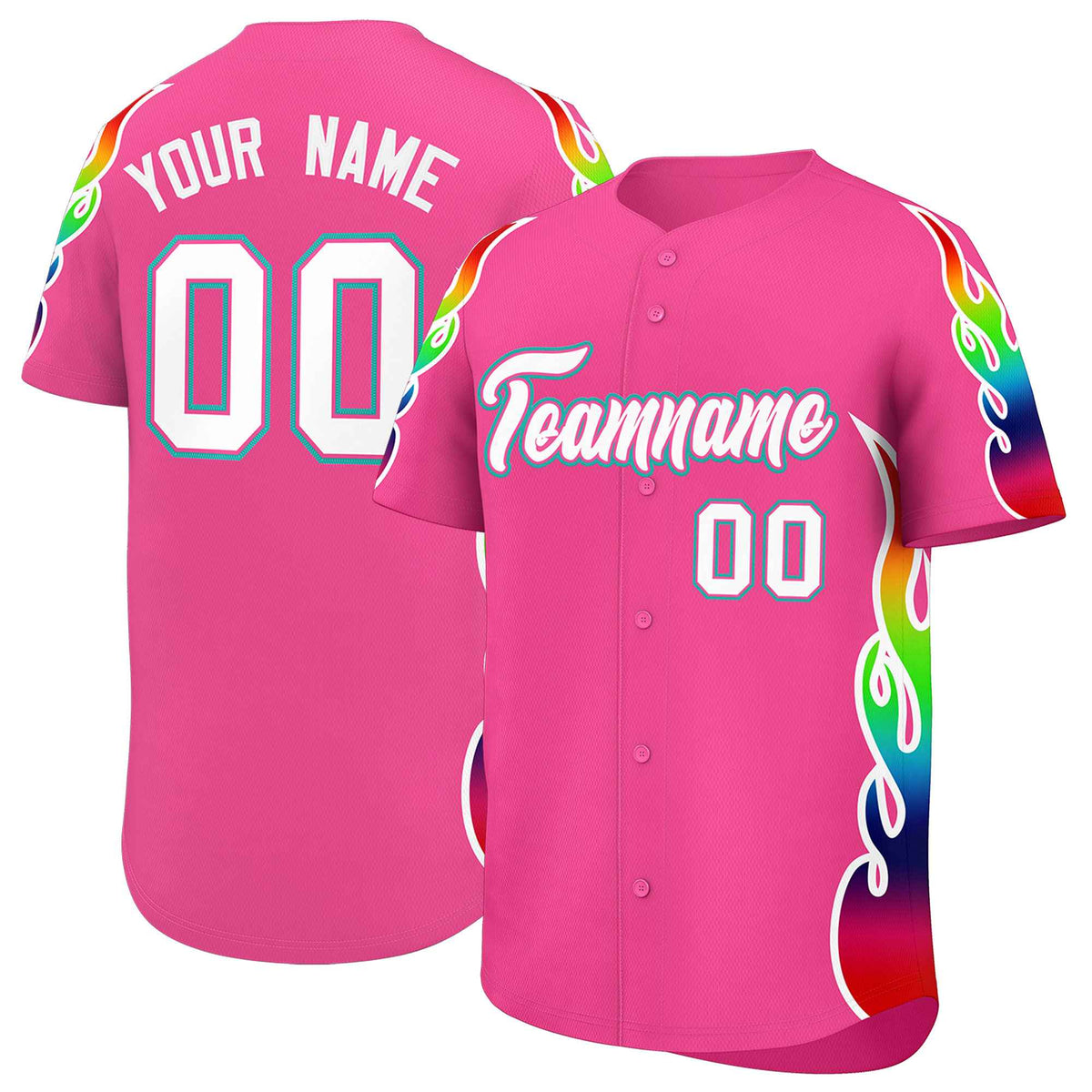 Custom Pink Graffiti Pattern Personalized Multicolored Flames Print Authentic Baseball Jersey| KXKSHOP