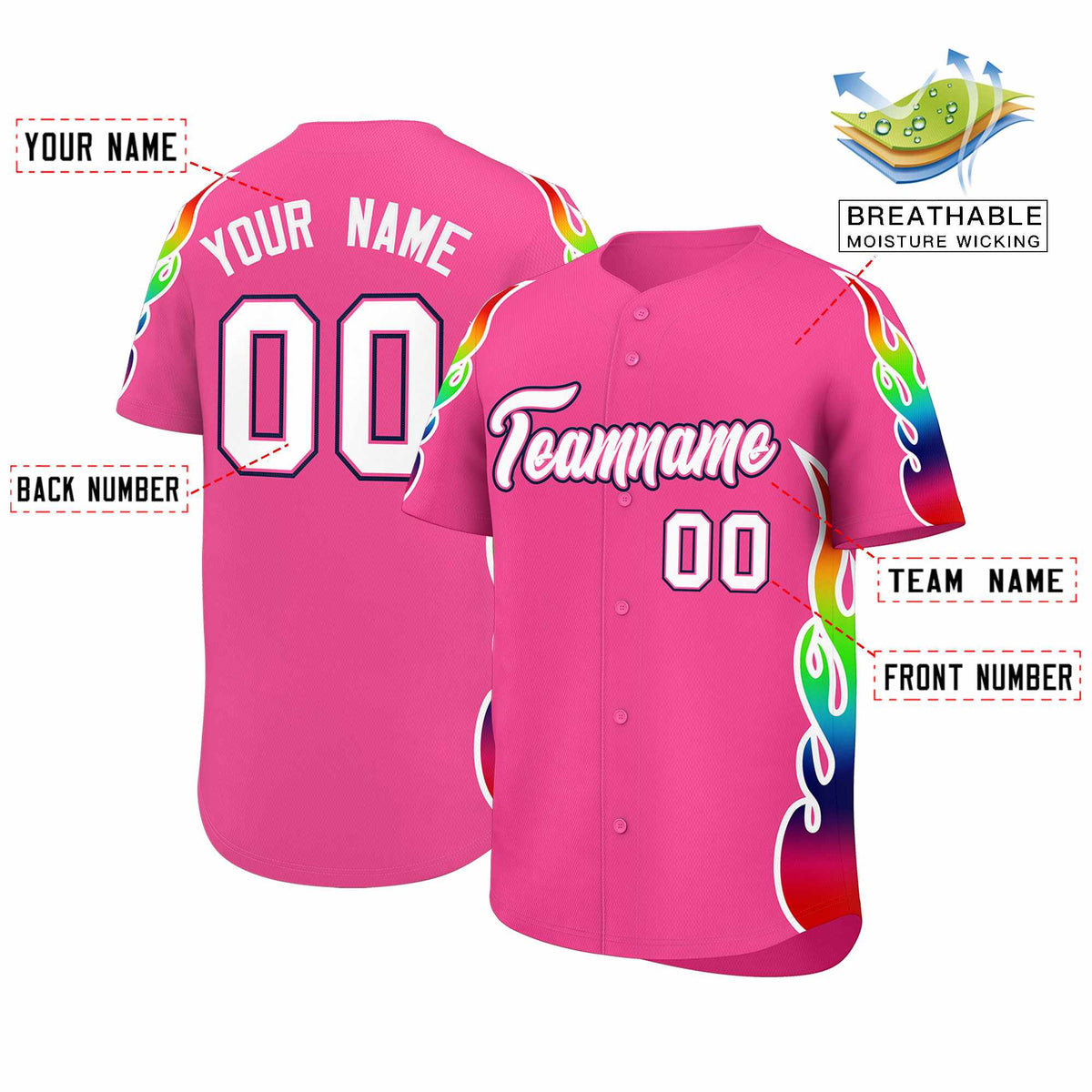 Custom Pink Graffiti Pattern Personalized Multicolored Flames Print Authentic Baseball Jersey| KXKSHOP