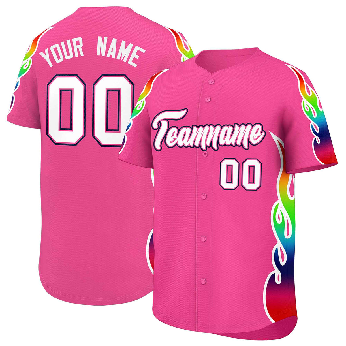 Custom Pink Graffiti Pattern Personalized Multicolored Flames Print Authentic Baseball Jersey| KXKSHOP