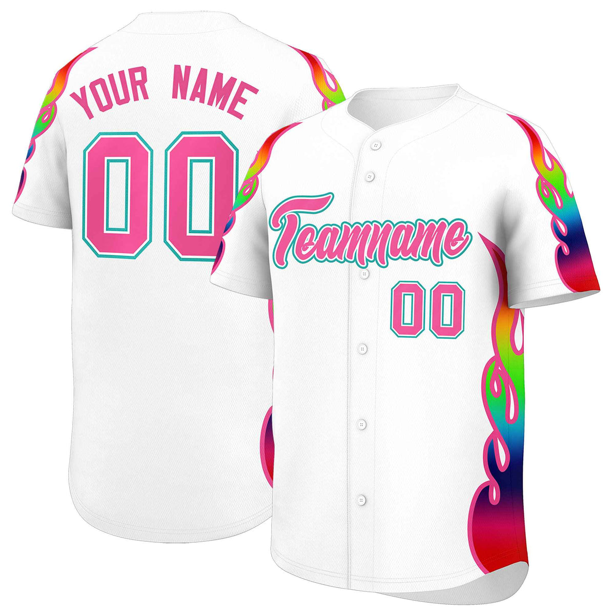 Custom White Graffiti Pattern Personalized Multicolored Flames Print Authentic Baseball Jersey| KXKSHOP