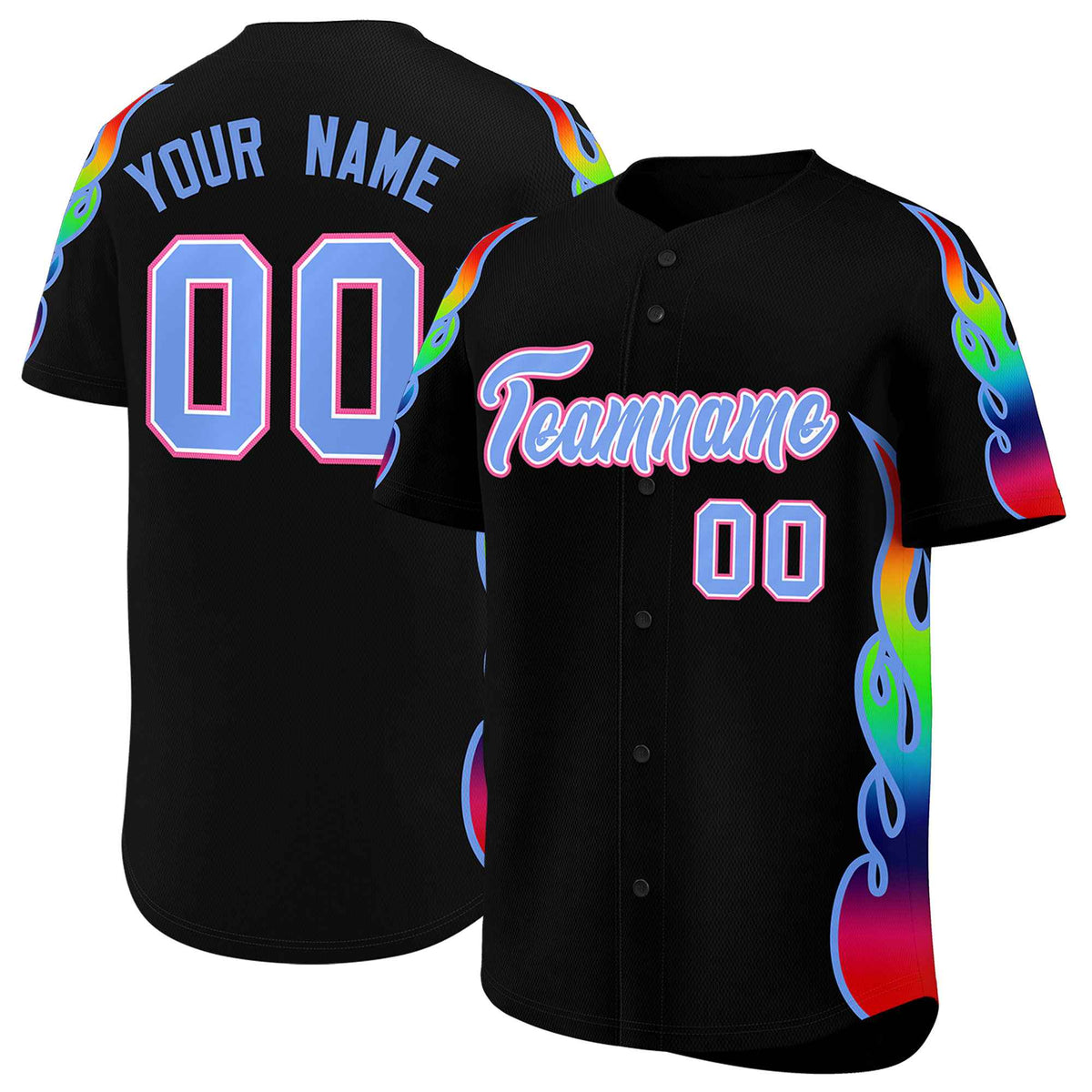 Custom Black Graffiti Pattern Personalized Multicolored Flames Print Authentic Baseball Jersey| KXKSHOP