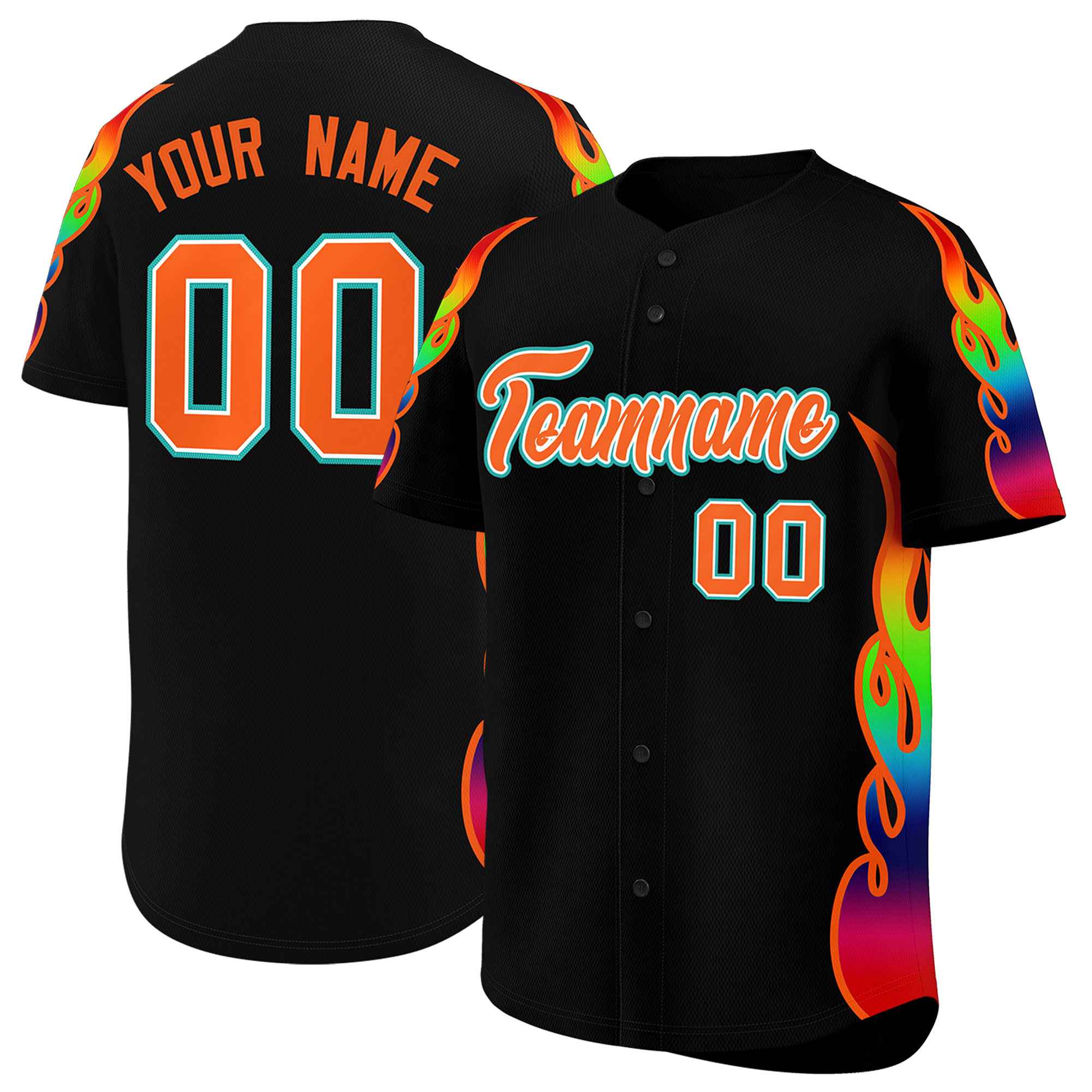 Custom Black Graffiti Pattern Personalized Multicolored Flames Print Authentic Baseball Jersey| KXKSHOP