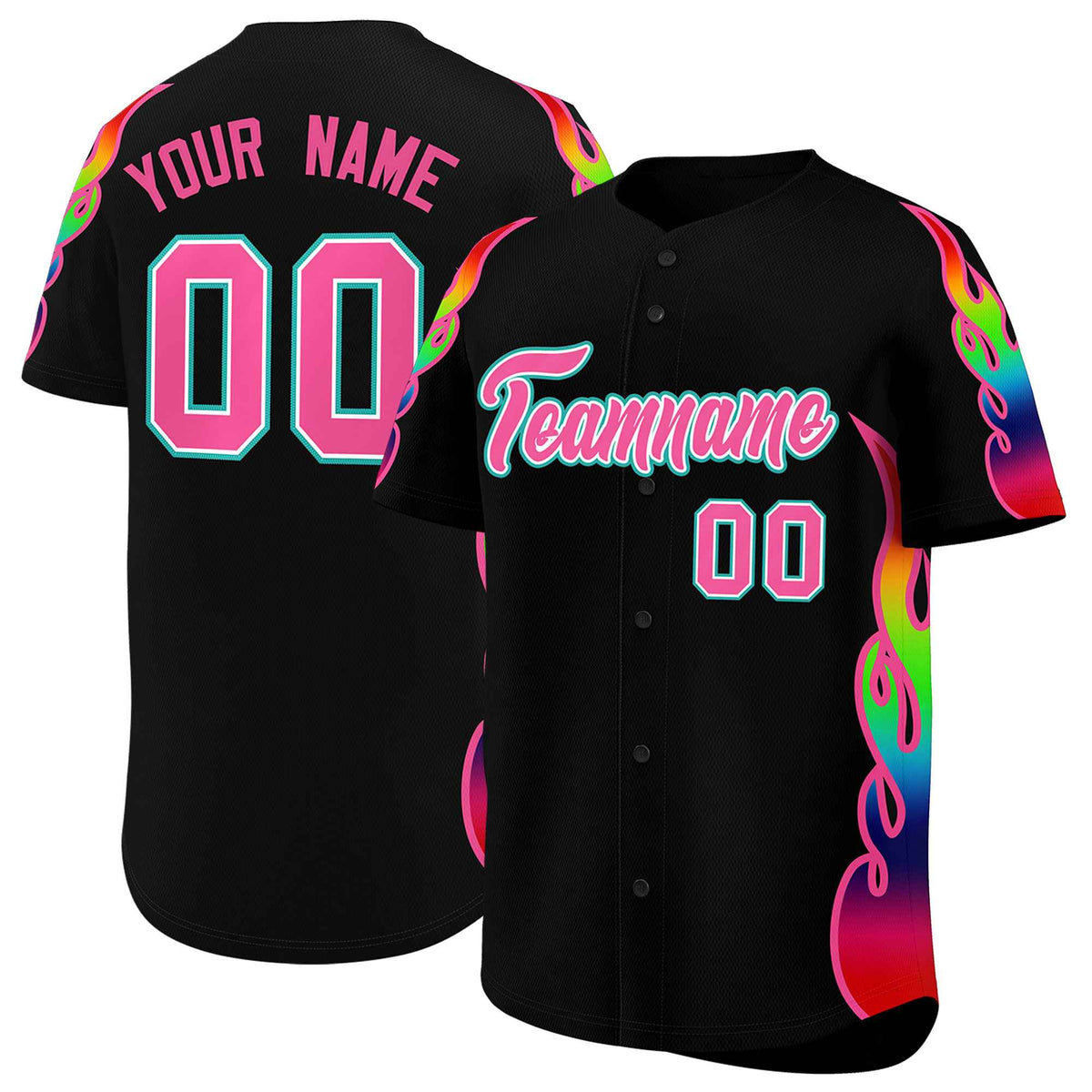 Custom Black Graffiti Pattern Personalized Multicolored Flames Print Authentic Baseball Jersey| KXKSHOP