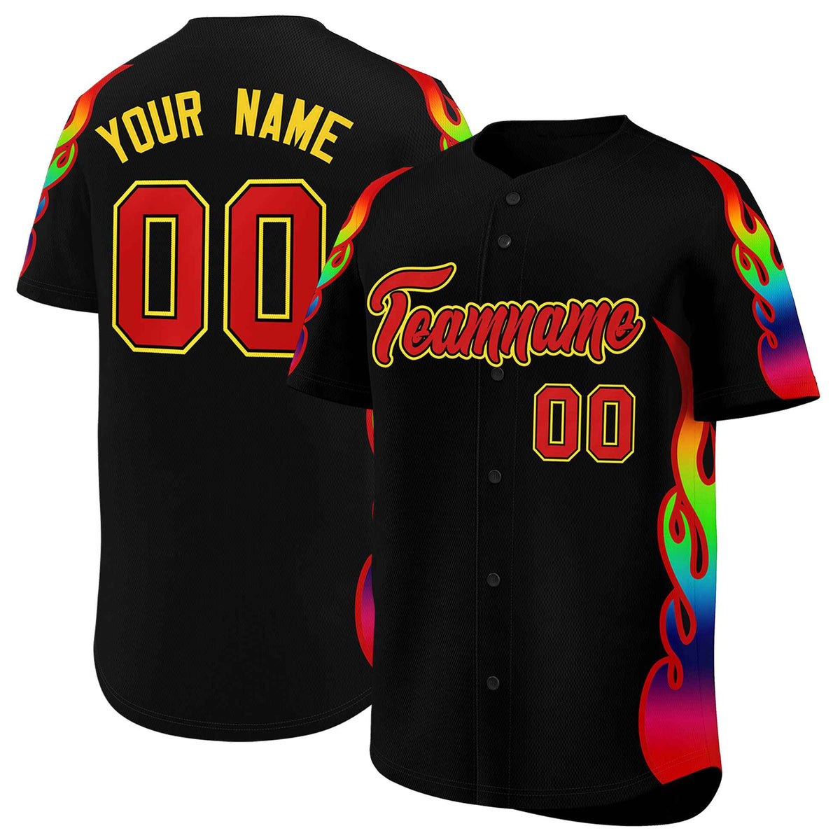 Custom Black Graffiti Pattern Personalized Multicolored Flames Print Authentic Baseball Jersey| KXKSHOP