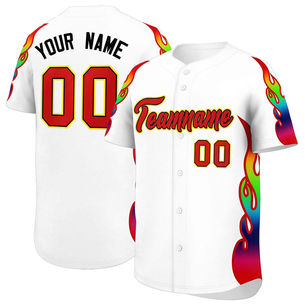 Custom White Graffiti Pattern Personalized Multicolored Flames Print Authentic Baseball Jersey| KXKSHOP
