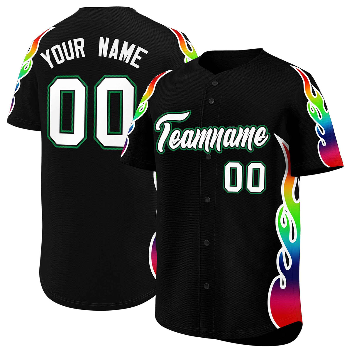 Custom Black Graffiti Pattern Personalized Multicolored Flames Print Authentic Baseball Jersey| KXKSHOP