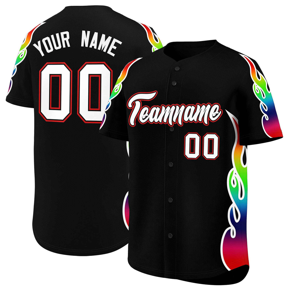Custom Black Graffiti Pattern Personalized Multicolored Flames Print Authentic Baseball Jersey| KXKSHOP