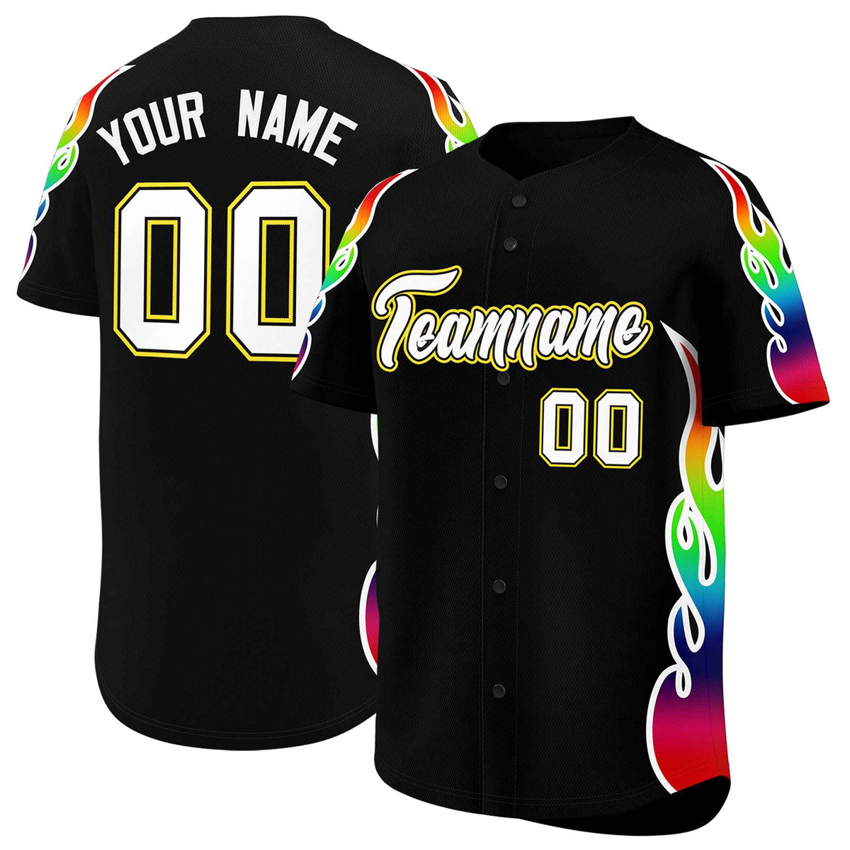 Custom Black Graffiti Pattern Personalized Multicolored Flames Print Authentic Baseball Jersey| KXKSHOP