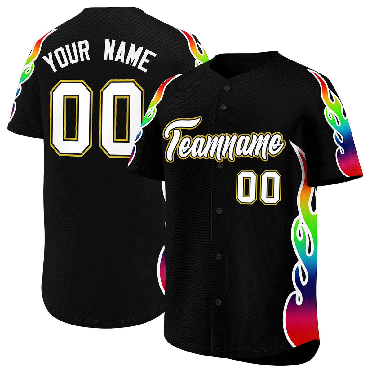Custom Black Graffiti Pattern Personalized Multicolored Flames Print Authentic Baseball Jersey| KXKSHOP