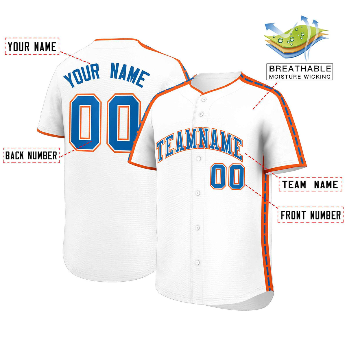 Custom White Orange Color Block Personalized Side Dotted Line Authentic Baseball Jersey| KXKSHOP