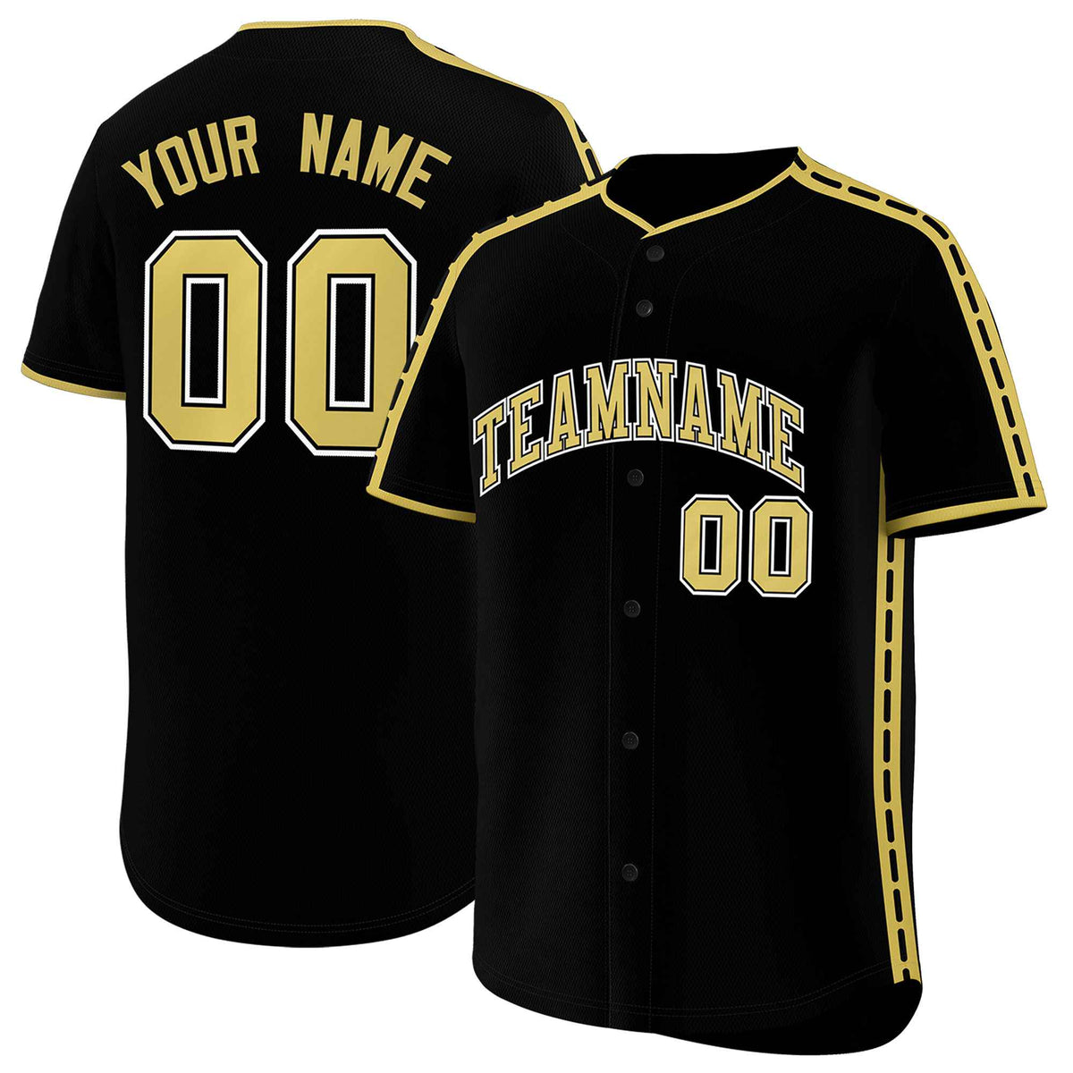 Custom Black Old Gold Color Block Personalized Side Dotted Line Authentic Baseball Jersey| KXKSHOP
