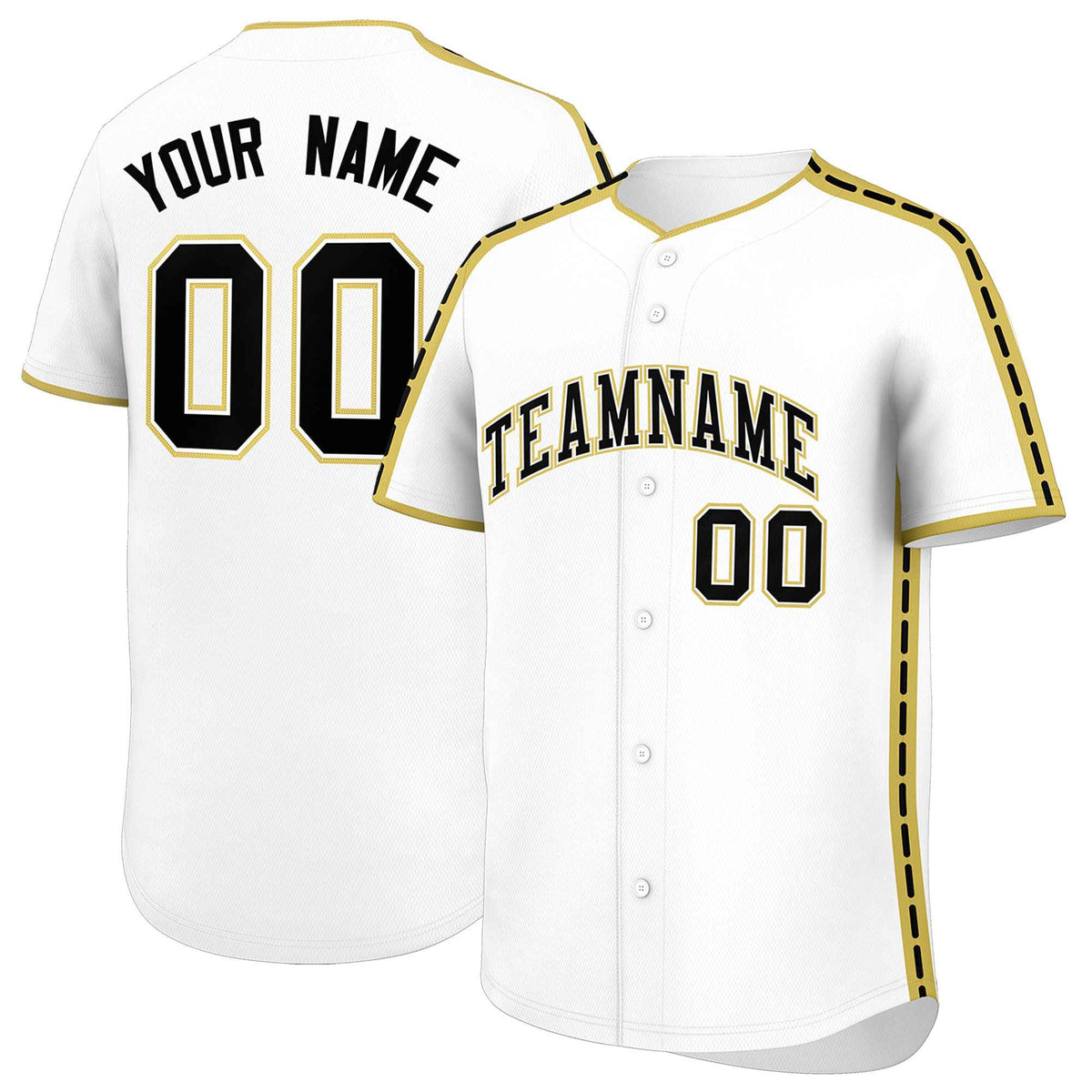 Custom White Old Gold Color Block Personalized Side Dotted Line Authentic Baseball Jersey| KXKSHOP
