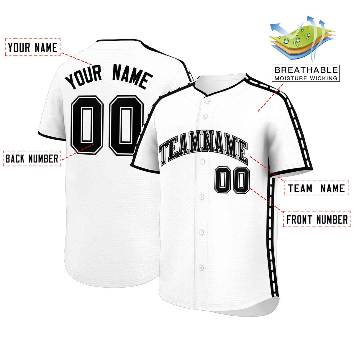 Custom White Black Color Block Personalized Side Dotted Line Authentic Baseball Jersey| KXKSHOP