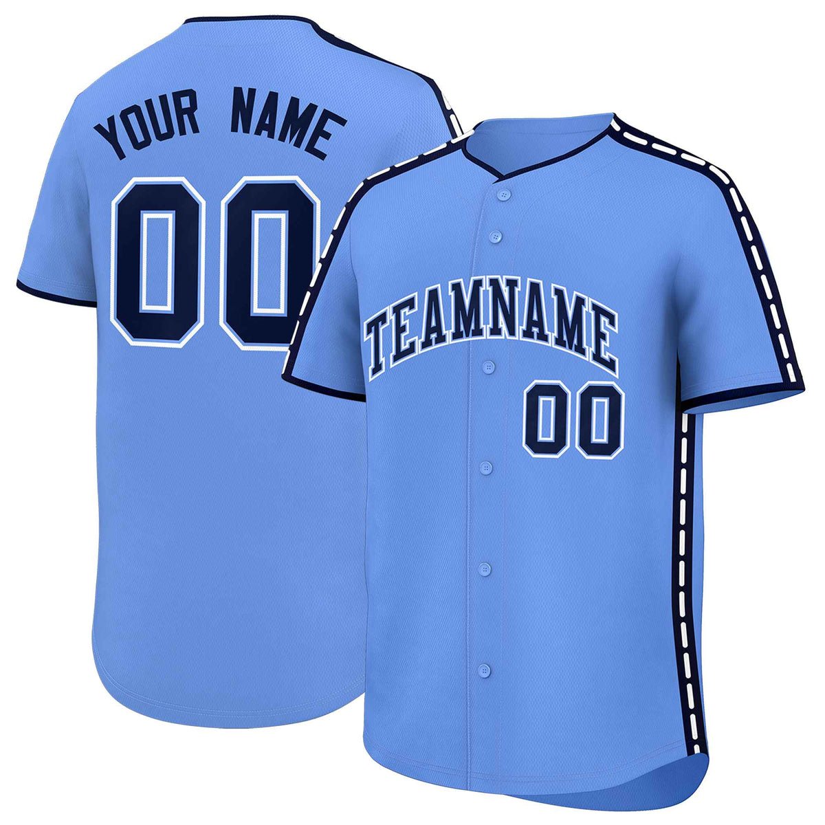 Custom Light Blue Navy Color Block Personalized Side Dotted Line Authentic Baseball Jersey| KXKSHOP