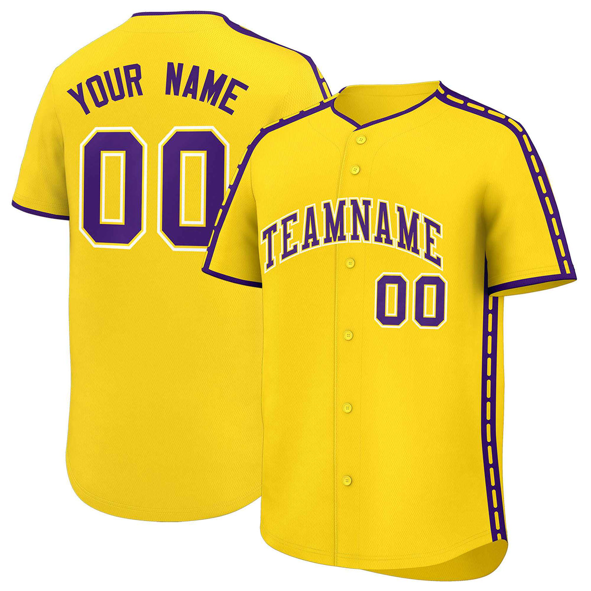 Custom Gold Purple Color Block Personalized Side Dotted Line Authentic Baseball Jersey| KXKSHOP